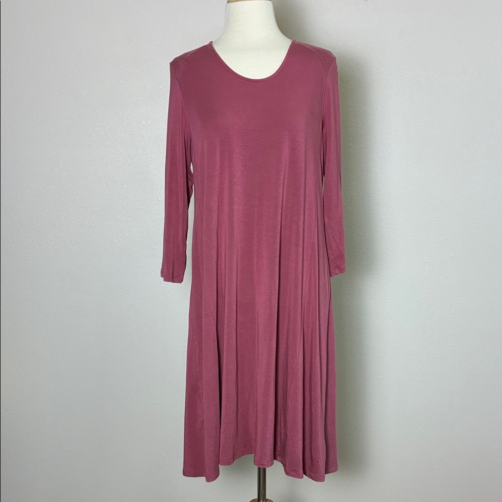 GARNET HILL Women Medium Light Burgundy Knit 3/4 Sleeve Aline Midi Dress Classic